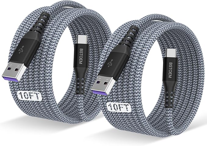 USB A to USB C Cable 10 ft,Type C Charger Cord Fast Charging 10FT 2Pack,for Samsung Galaxy S10/S9/S8/s7/ Note/9/8 for Kindle Fire for iPhone 15/16 Series USBC Phone