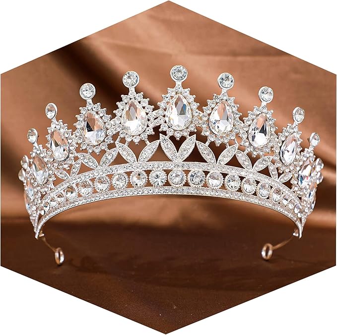 FORSEVEN Crystal Tiaras and Crowns for Women - Wedding and Birthday Party Princess Crown Hair Accessories - Bride Rhinestone Headband Halloween Decorations Hairband