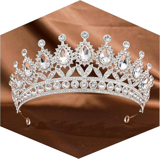 FORSEVEN Crystal Tiaras and Crowns for Women - Wedding and Birthday Party Princess Crown Hair Accessories - Bride Rhinestone Headband Halloween Decorations Hairband