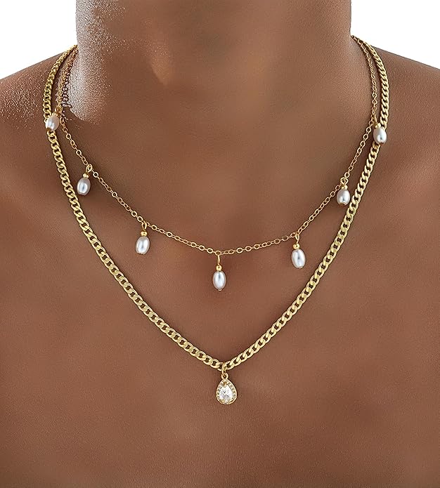 YEEZII Layered Gold Necklaces for Women Trendy, 3 Pcs 14K Gold Plated Choker Paperclip Box Chain Necklace, Stackable Women's Gold Pendant Necklaces Jewelry Set