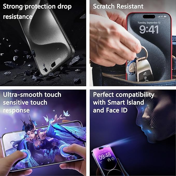 Matte Screen Protector for iPhone 17 Pro 6.3-Inch, Auto Dust Removal, 9H Tempered Glass, Full Cover, Anti-Fingerprint, Easy Installation, 2 Pack