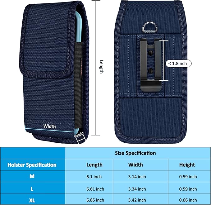 Phone Holster for Belt with Metal Clip and Magnetic Closure Compatible with iPhone 16/15/14/13/12 Pro and Non-Pro, Galaxy S25 S24 S23 S22 for Everyday Protection, M-Blue