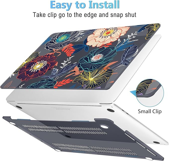Mektron for MacBook Air 13 Case A1466/A1369 (2010-2017 Release), Snap-on Plastic Hard Shell Cover for MacBook Air 13.3 inch with Keyboard Cover, Dahlia Flowers