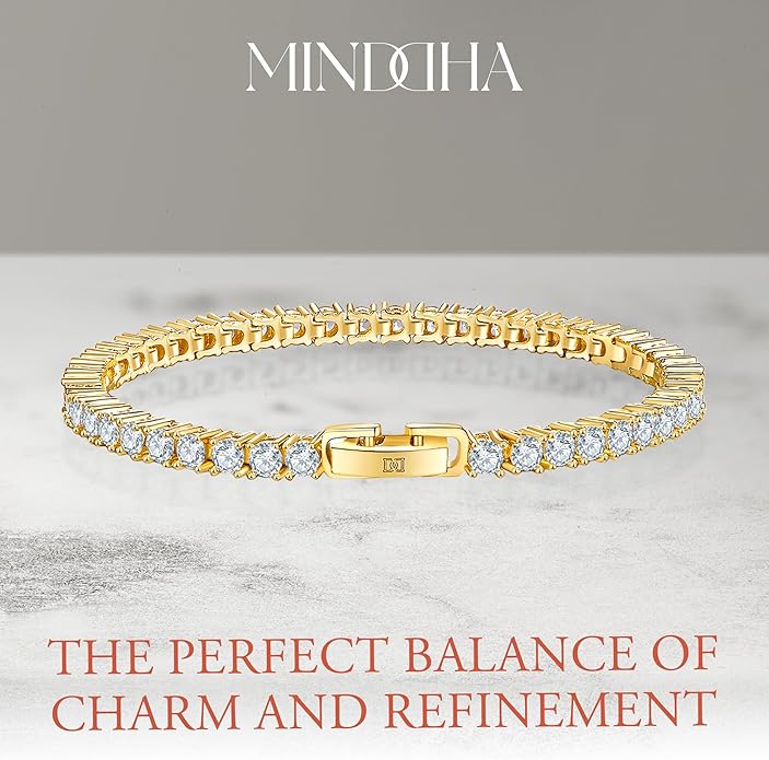 MINDDHA 14K Gold/White Gold Plated Cubic Zirconia Tennis Bracelet | Silver, Gold Bracelets for Women | Elegant CZ Tennis Bracelet for Women, Thin, Dainty, & Classic, Size 6-8 Inch