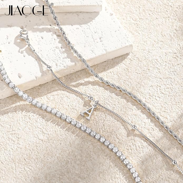 Valentines Day Gifts for Her Kids - Dainty Gold Bracelets for Women Personalized Gold/Silver Initial Bracelet Stack Stackable Rope Box Chain Tennis Bracelets for Girls Jewelry Set