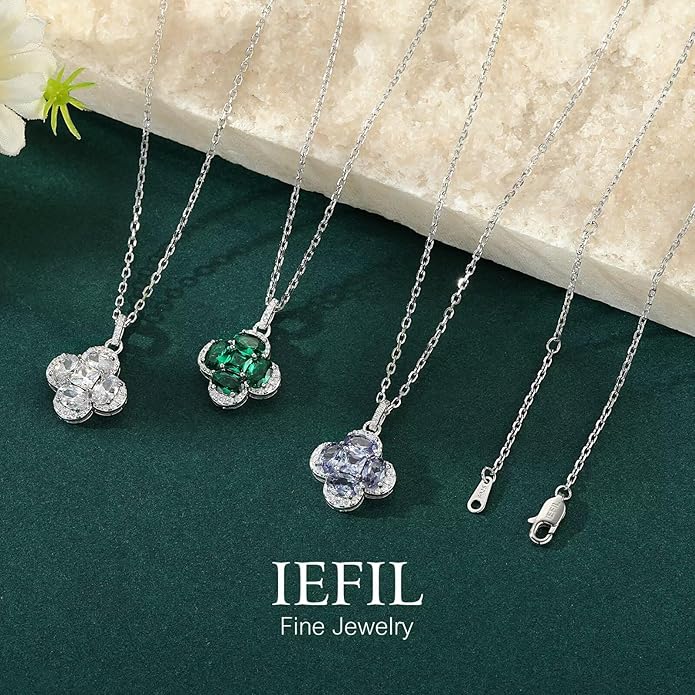 Iefil Valentines Day Gifts for Her - 925 Sterling Silver Birthstone Clover Necklace for Women, Anniversary Birthday Gifts for Wife Girlfriend Mom Daughter