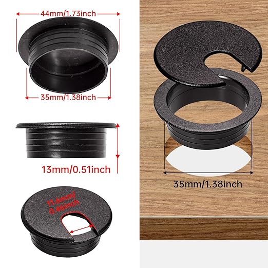 Desk Grommet 1-3/8inch(35mm)10 Pcs, Desk Hole Grommet, Cable Grommet, Desk Hole Cover, Desk Cord Hole Cover, Desk Cable Hole Cover, Desk Wire Hole Insert, Furniture Hole Cover(Black Grommets)