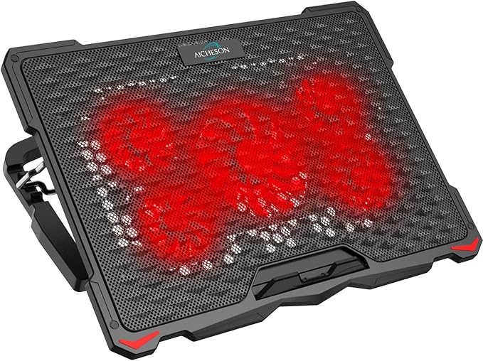 AICHESON Laptop Cooling Pad for 15.6 to 17.3 Inches PC Notebooks, 5 Fans Computer Cooler Stands with Purple Lights Desk Chiller Mat, S035