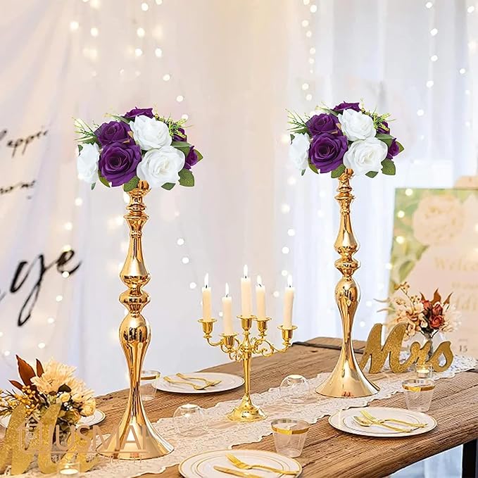 Artificial Flowers Ball 4 Pcs Purple White Wedding Table Centerpiece Decorations Arrangement