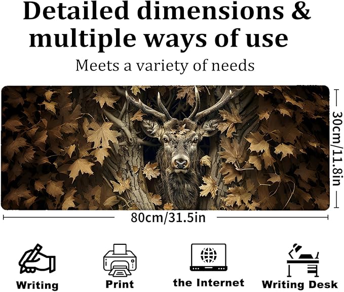 Majestic Deer Gaming Mouse Pad, Large Office Desk Mat, Anti-Slip Rubber Base Mousepad for Computer Laptop Keyboard, Smooth Desk Pad for Home Office Gamer Work Accessories 31.5" x 11.8"