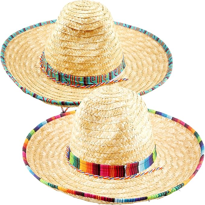 2 Pack Giant Mexican Sombrero Hat Cinco de Mayo Fiesta Straw Hat for Mexican Party Decor Favors Luau Event Photo Props