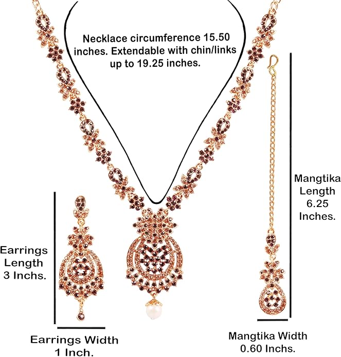 Touchstone Indian jewelry sets for women maang tikka wedding guest gold necklace bollywood jewellery set pageant elegant prom bride accessories western crystal chunky rhinestone necklaces