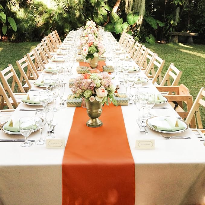 5 Pack Satin Table Runner Orange 12 x 108 Inch Long,Satin Silk Table Runner for Wedding,Birthday Party and Banquet(Orange,5 Pack)
