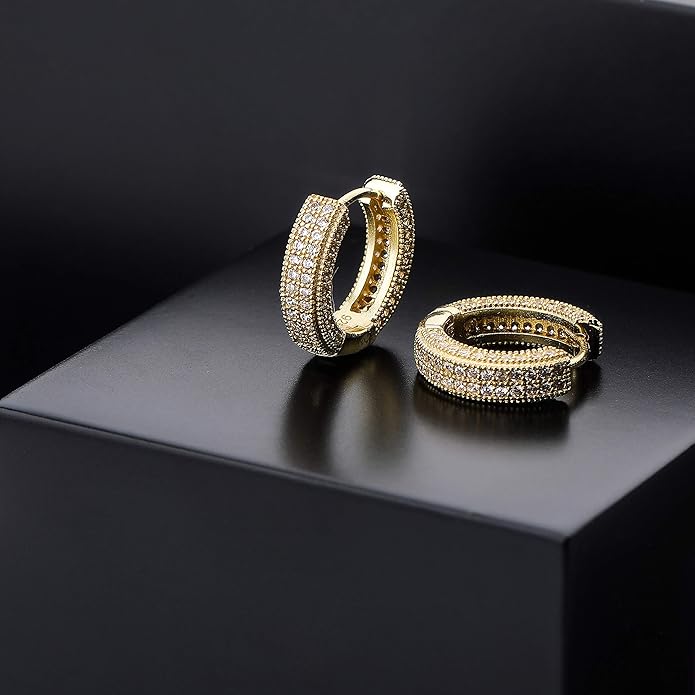 TOPGRILLZ Iced Out Hoop Earrings Cubic Zirconia Huggie Cartilage Cuff Hypoallergenic 14K Gold Plated Luxury Fashion Round Circle Earrings For Men Women