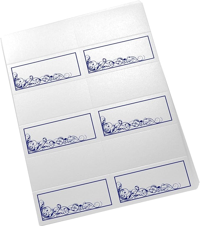 Scribble Vintage Swirl Printable Place Cards, Navy (Choose Color), Set of 150 (25 Sheets), Laser & Inkjet Printers - Wedding, Party, Dinner, and Special Events - Made in the USA
