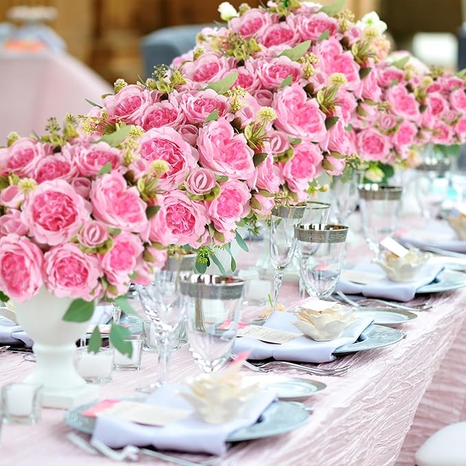 12 Packs Artificial Peonies Silk Flowers: Faux Peony Bouquet 12 Bundles, Fake Peonies Flowers Bulk for Centerpiece Table Wedding Party Home Decor for Vase Decoration (Pink)