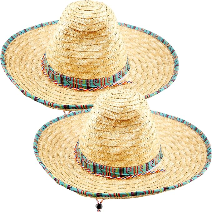 2 Pack Giant Mexican Sombrero Hat Cinco de Mayo Fiesta Straw Hat for Mexican Party Decor Favors Luau Event Photo Props