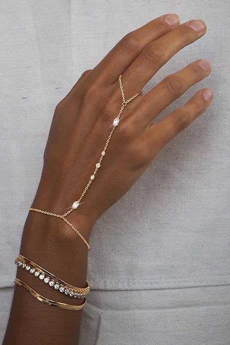 Hand Chain Bracelet for Women: Dainty 14k Gold Silver Plated Ring Chain Bracelets for Women Trendy Jewelry for Wedding Prom Birthday Gifts for Women