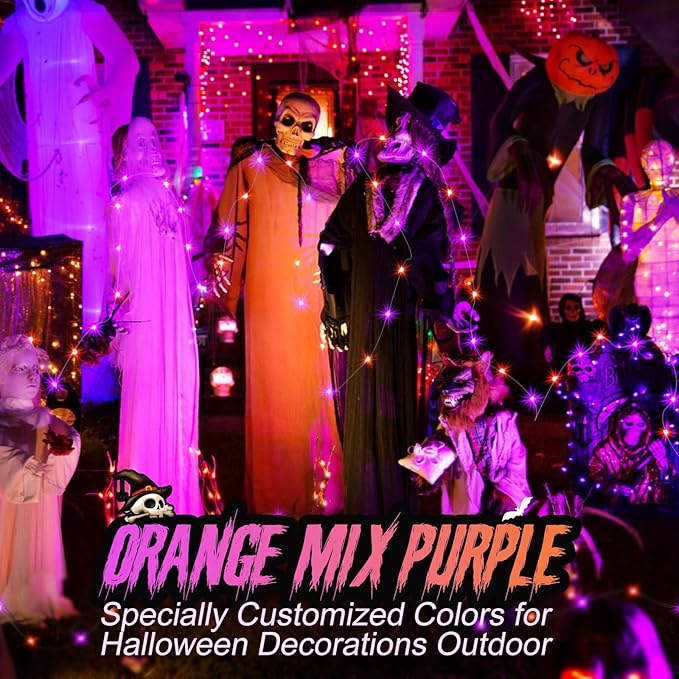ZGWJ 8 Pack Halloween Fairy Lights Battery Operated, 7ft 20 Mini LED Fairy String Lights Silver Wire 3 Modes for DIY, Parties, Wedding, Bedroom, Halloween Decoration Orange&Purple