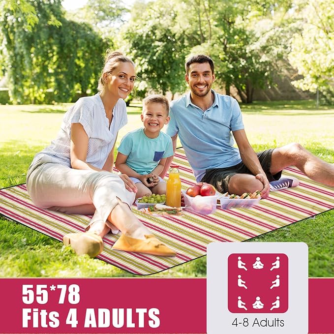 G GOOD GAIN Waterproof Picnic Blanket Portable with Carry Strap for Beach Mat or Family Outdoor Camping Party（Pickle）