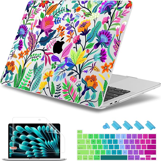 May Chen Compatible with MacBook Pro 13 inch Case 2022 2021 2020 Release Models A2338 M2 M1 A2251 A2289, Plastic Hard Shell Case Keyboard Cover for Mac Pro 13" with Touch Bar & Touch ID, Floral Leaves