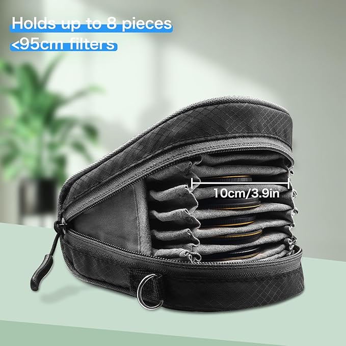 Lightdow Camera Filter Bag - Detachable 8-Slot Lens Carry Case with Belt Loop Pouch - Water-Resistant & Dustproof Design for 37mm-95mm Filters