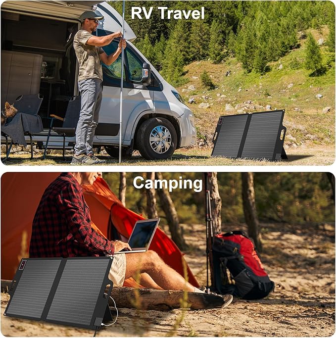 100W 22V ETFE Folding Portable Solar Panel, IP67 Waterproof Foldable 24% High Efficiency, QC3.0 USB-A &Type-C Output,-Light Solar Charger for Power Station RV Camping Off Grid