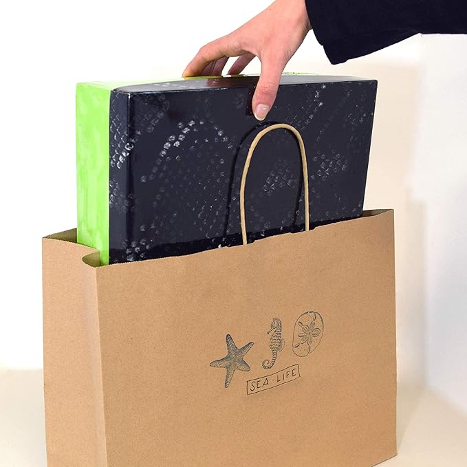 Prime Line Packaging Brown Gift Bags, Kraft Shopping Bags Large with Handles for Small Business, Boutiques, Retail Stores & Grocery Use, Bulk, 16x6x12, 50 Pack
