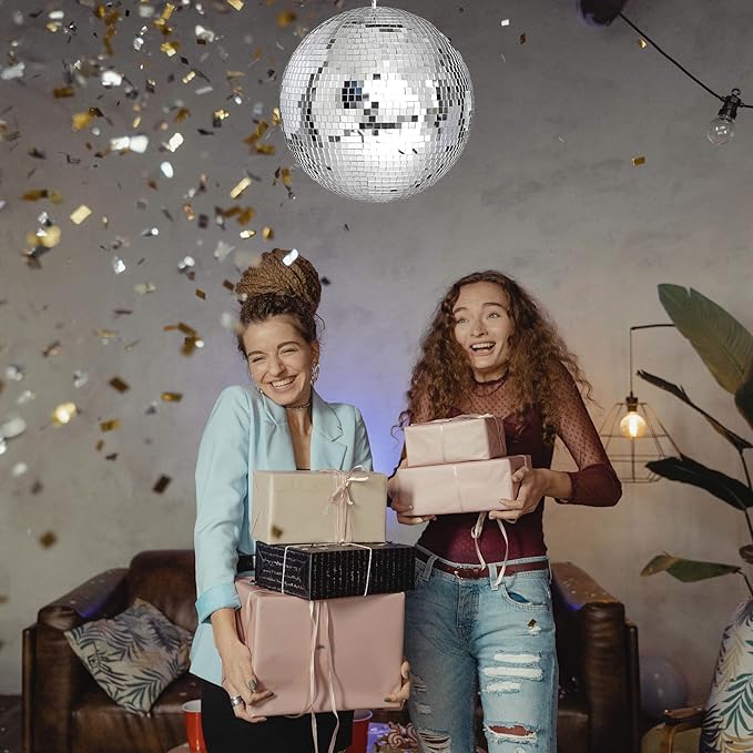 Yescom 2PCS 12" Large Disco Ball Mirror Big Hanging Glass Decoration for 70s 80s Party Events Wedding DJ Dance Club Bar Stage Lighting Business Holiday Home Decor Silver