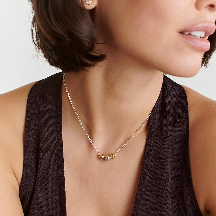 MyNameNecklace Personalized The Balance Charm Necklace with Custom Engraved Beads - Cable/Link Chain - Dainty Gift for Mom, Her - Jewelry for Christmas