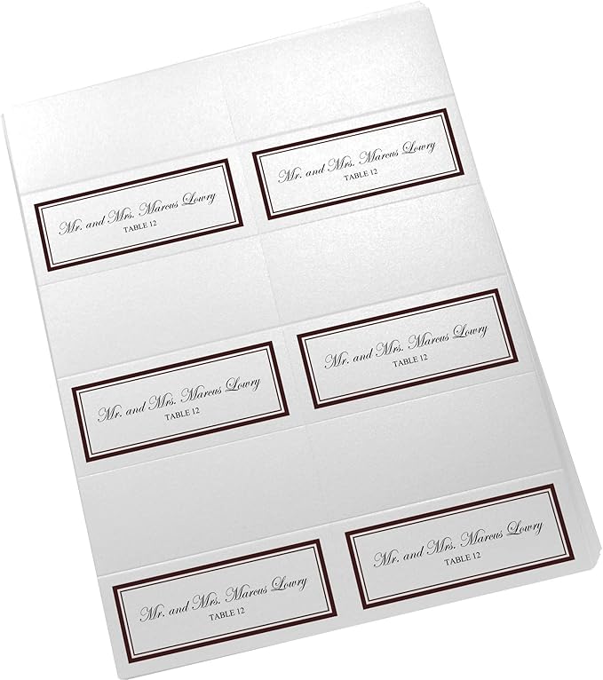 Double Line Border Printable Place Cards, Chocolate (Choose Color), Set of 150 (25 Sheets), Laser & Inkjet Printers - Wedding, Party, Dinner, and Special Events - Made in the USA