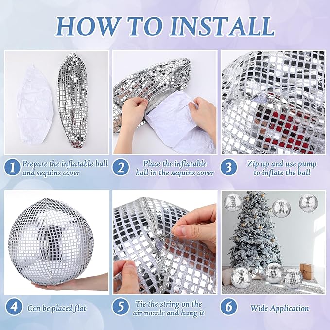 HyDren 4 Set Inflatable Disco Ball with Cover Foldable Hanging Mirror Disco Ornaments for Christmas Wedding Birthday Baby Shower Bachelorette Party Indoor Outdoor (12 Inch)