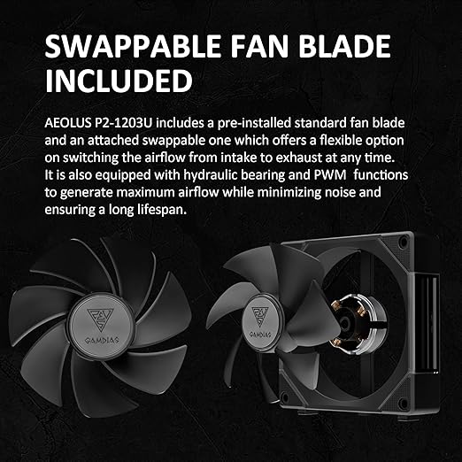GAMDIAS Aeolus P2-1203U 120mm ARGB PWM Fan(3 Fan Pack w/USB Hub), Include Reverse Fan Blade x3, ARGB Sync Ready, Easy Installation & Cabless Daisy-Chain Design, Silent Operation, Up to 2400RPM, Black
