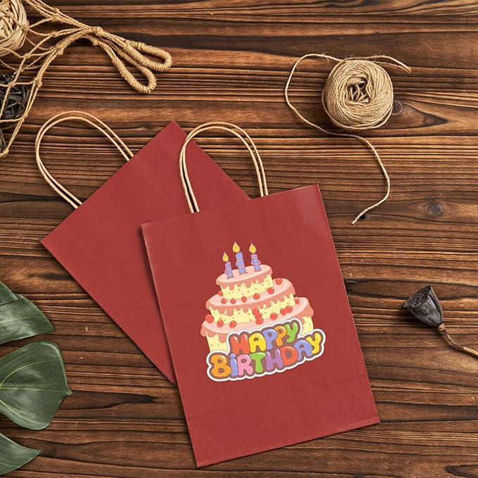 METAPRINT 100 Pcs Paper Gift Bags 8x4.5x10.8 Inch Red Kraft Bag with Handles Bulk for Birthday Wedding Party Favor Bags, Paper Shopping Bags