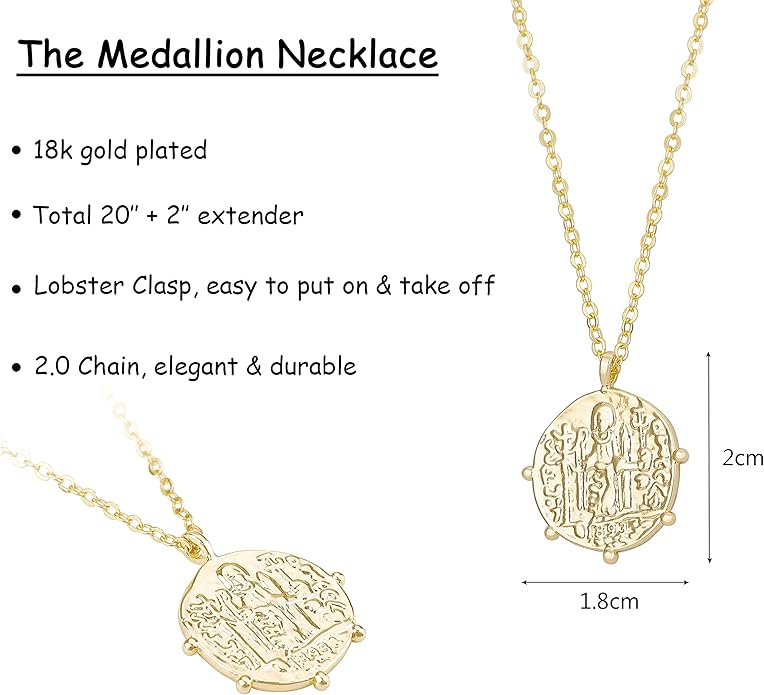 Aobei Pearl 18K Gold Plated Moon Star Lion Evil Eye Love Heart Cross Pendant Necklace Medallion Paperclip Chian Choker Layering Jewery for Women