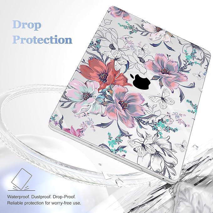 Case for MacBook Pro 13 inch with/Without Touch Bar (2016-2022, M2 A2338 M1 A2289 A2251 A2159 A1989 A1706 A1708), Hard Shell + Keyboard Cover + Dust Plug, Floral C319