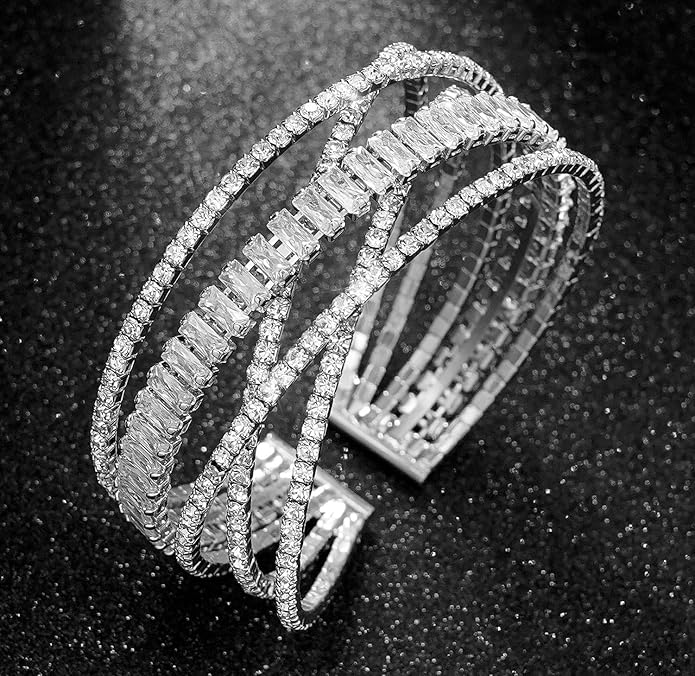 Rhinestone Bracelet for Women MultiLayer Crystal Cuff Bracelet Strand Layered Bracelet