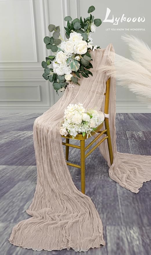 16 Packs Cheesecloth Table Runner Grey, 10Ft x 35"" Grey Rustic Gauze Boho Wedding Table Runner Decoration, Wedding Table Decor Table Cloth for Wedding Party Bridal Shower Table