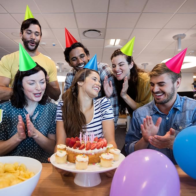 JaGely 100 Pieces Colorful Birthday Party Hats Metallic Foil Cone Hat for Christmas New Year Party Supplies, 5 Colors