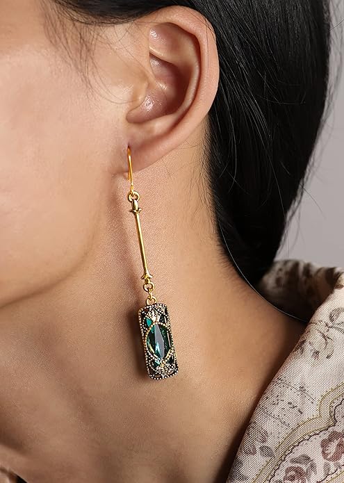 MINACHI Vintage Green Stone Created Emerald Dangle Earrings, Vintage Victorian Jewelry Gifts for Women