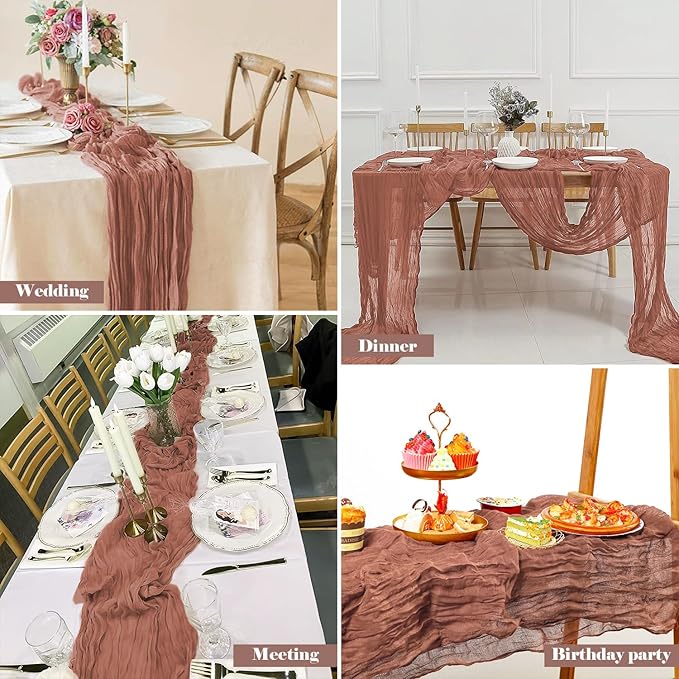 6 Pack 10 Ft Cheesecloth Table Runner Dusty Pink Gauze Long Table Runners Boho Gauze Cheese Cloth Table Runner Rustic Sheer Runner for Wedding Party Table Decor ( 35 x 120 Inch )