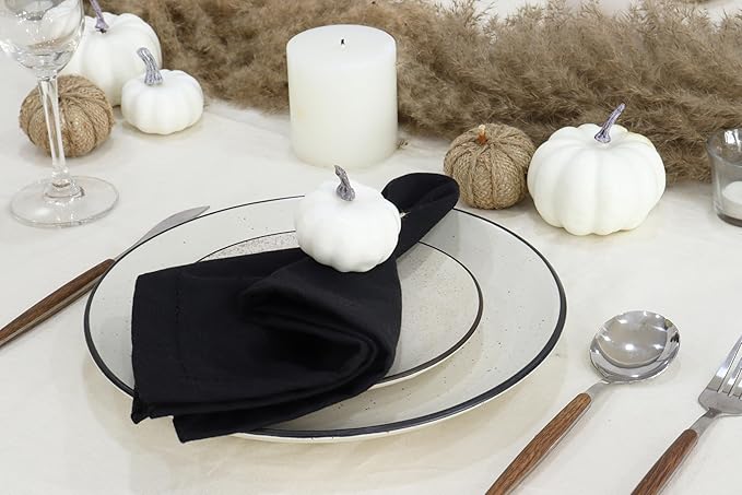 PurpleEssences Set of 12 Hemstitch Cloth Dinner Napkins 100% Cotton - Soft Durable Washable - Ideal for Wedding Christmas Holiday Winter - Perfect Everyday Use Table Linen 18x18 - Black