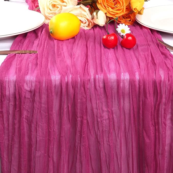 RestfulGlow12 Pack Hot Pink Cheesecloth Table Runner 10FT Boho Gauze Fabric Table Runner 35 x 120 Inch Rustic Sheer Runner for Centerpiece Wedding Decor Baby Shower Party Table Decoration