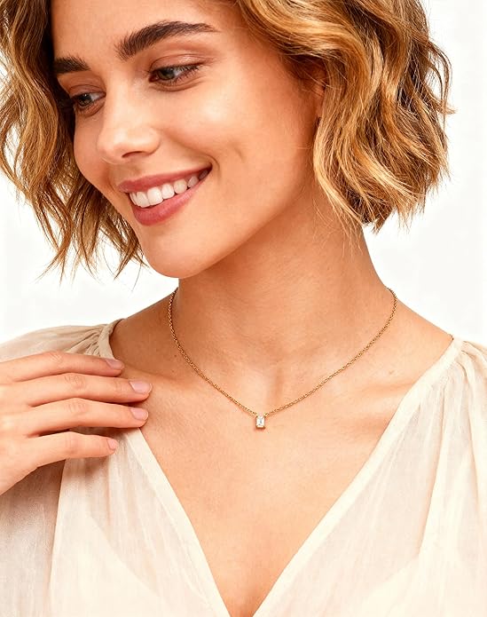KSF Layered Gold Necklaces for Women - 18K Gold Plated 3PCS Dainty Simple Stackable Choker Necklace, Cubic Zirconia Pendant Necklace Trendy Jewelry Gift Set for Women