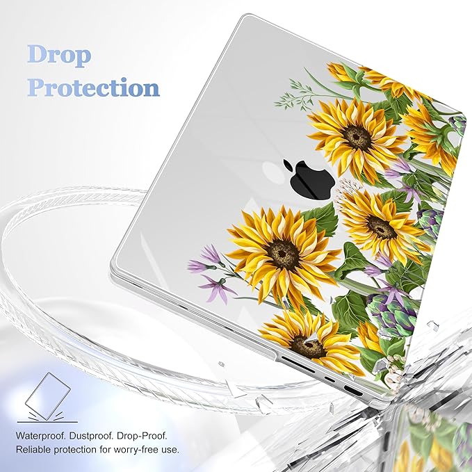 for MacBook Pro 16 inch Case 2021 2022 2023 2024 Release A3186 A3403 M4 A2991 M3 A2780 M2 A2485 M1 Pro/Max, Hard Shell Case with Screen Protector & Keyboard Cover, Sunflowers