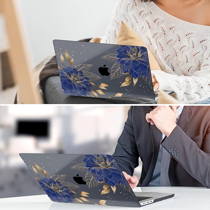 TWOLSKOO Compatible with M4 MacBook Air 15 inch Case 2025-2023 Released Model M4 A3241 M3 A3114 M2 A2941, Plastic Hard Shell & Screen Protector & Keyboard Cover & Trackpad Film, Dahlia Flowers