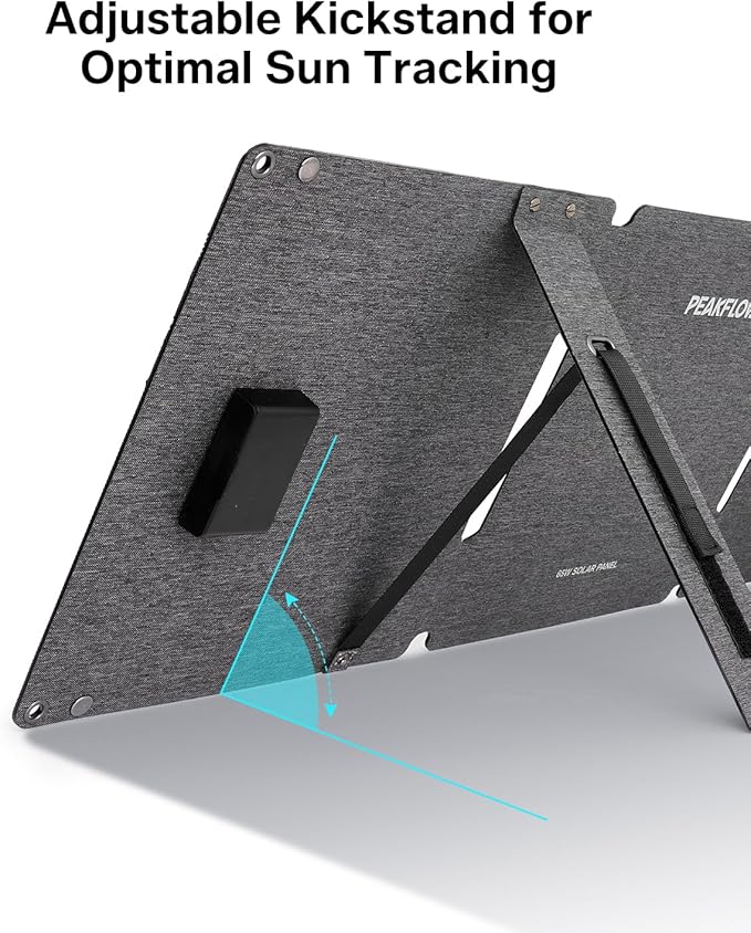 PEAKFLOW 65W Solar Panel,Foldable Portable Solar Panel,25.4% High-Efficiency, 45W PD USB-C Port,QC3.0 USB-A Port,DC5521 Output, Folding IP 68 Waterproof Solar Panels with Carabiners for Camping