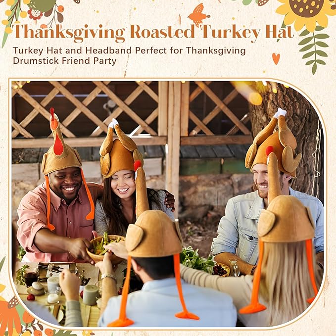 Hanaive 10 Pieces Thanksgiving Turkey Hats Bulk for Adults Turkey Costume for Dress-up Party Plush Turkey Hat Party Supplies