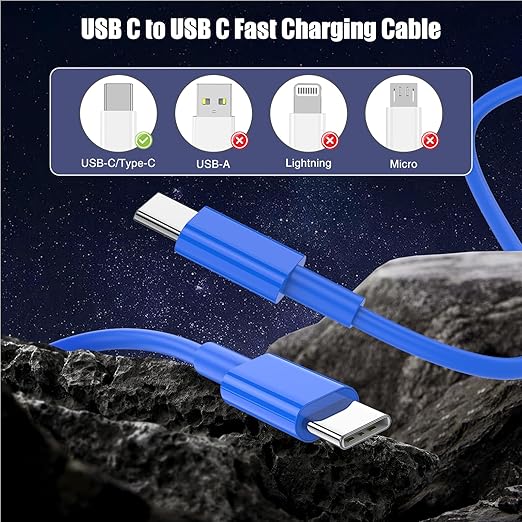 3-Pack Blue [3.3FT+6.6FT+10FT] 60W USB C to USB C Cable, Type C Fast Charging Cable for iPhone 16 15 Pro Plus Pro Max，for Galaxy S24 S23, for iPad Pro/Air, for MacBook Pro/Air and More