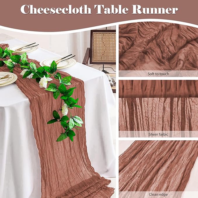 2 Pack 10 Ft Cheesecloth Table Runner Dusty Pink Gauze Long Table Runners Boho Gauze Cheese Cloth Table Runner Rustic Sheer Runner for Wedding Party Table Decor ( 35 x 120 Inch )
